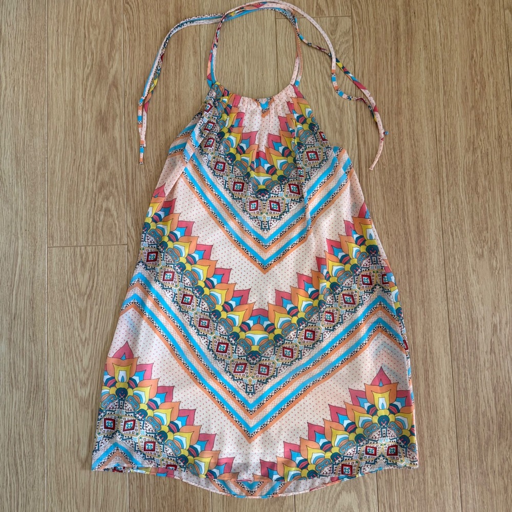 Anthro PaperDoll Halter Top Dress‎ Size S Coral Boho Mandala Gorgeous